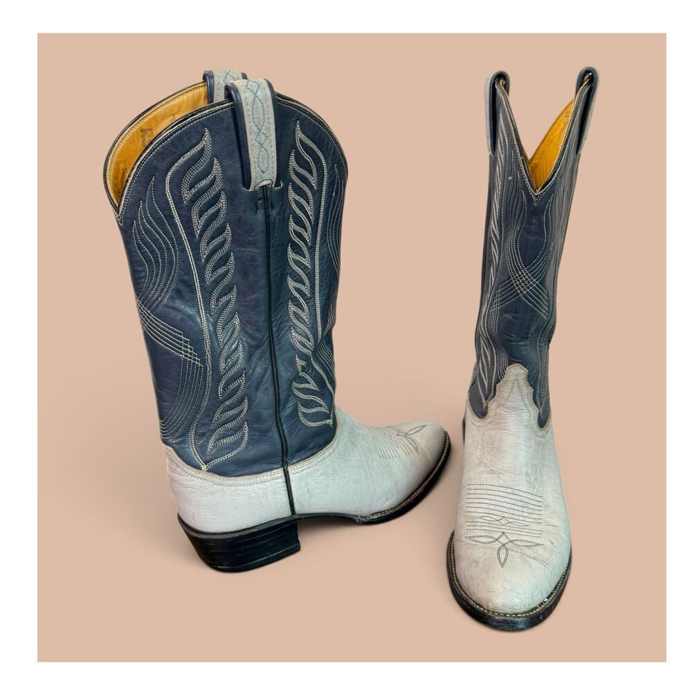 Tony Lama Vintage Western Boots Womens 7B Cowgirl Blue Gray Leather 8056 USA
